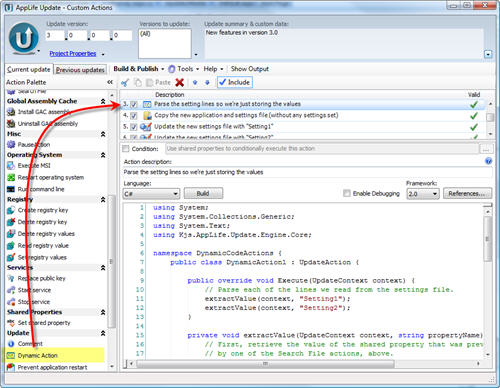 Customized update activity defined in .Net code