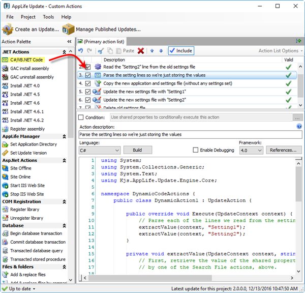 Customized update activity defined in .Net code