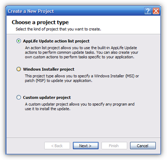 Updater project types
