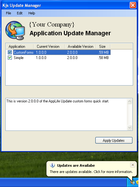 Software updater screenshot